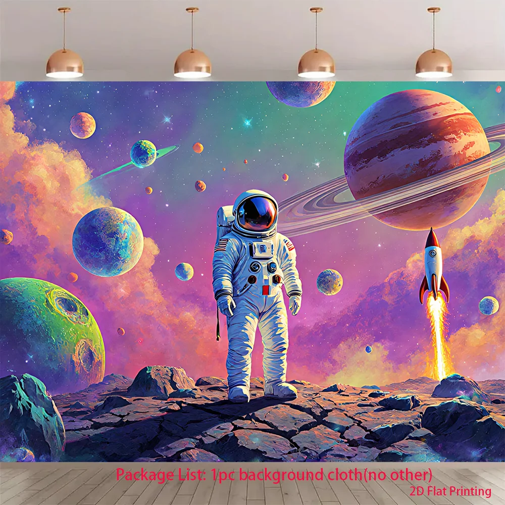 Space Astronaut Tapestry, Galaxy Planets & Rocket Wall Hanging, Sci-Fi Universe Decor for Kids Room Bedroom Dorm Living Room