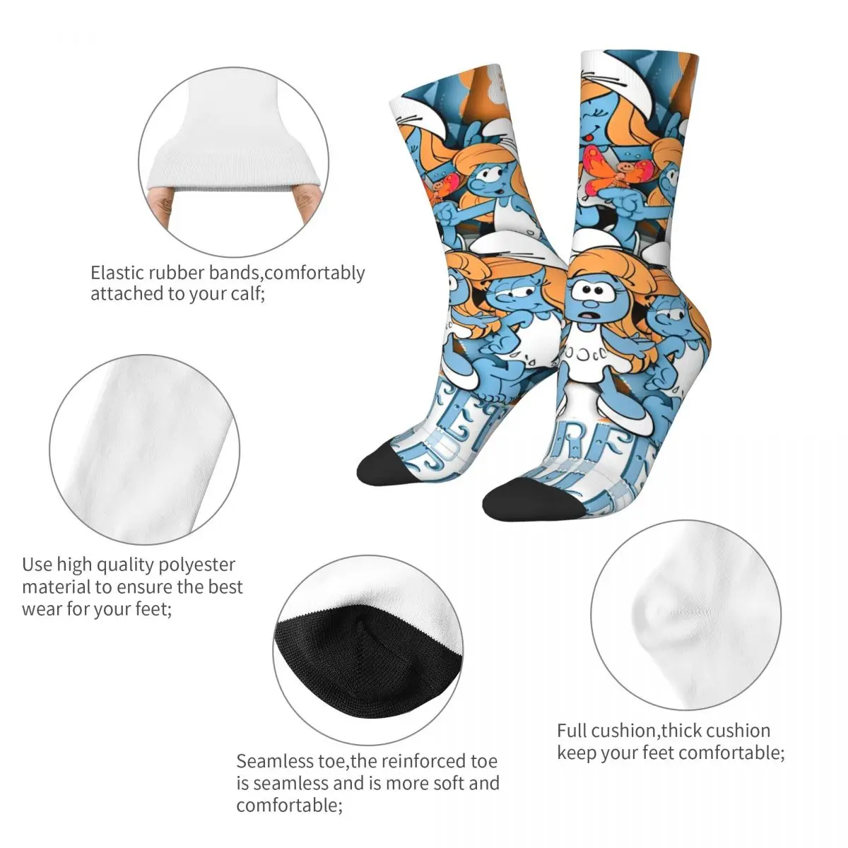 Hip-hop The S-Smurfs Blue Cartoon Anime Theme Cozy Socks Merchandise All Seasons Comfortable Crew Socks Breathable