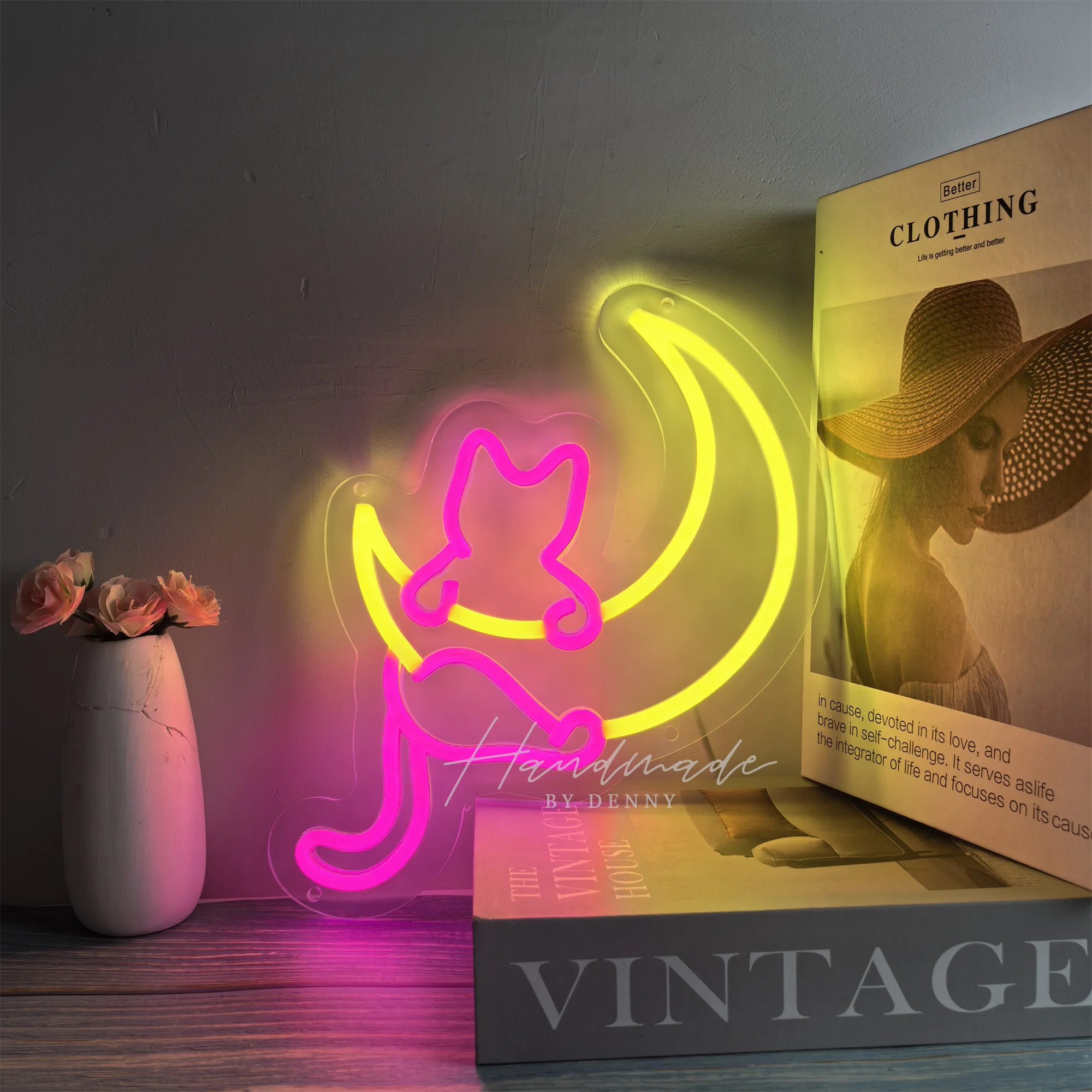 Anime Cat & Moon Neon Sign, Personalized Neon Sign,LED Night Lights  for Room Wall Decor Home Decor Lights Gift for Girls Boys