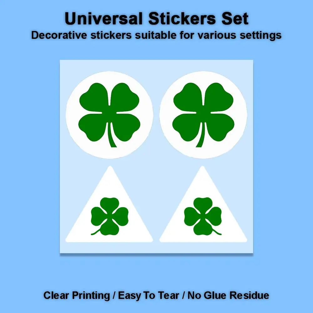 Four Leaf Clover Reflective Vinyl Stickers, Round & Triangle Shape Lucky Pattern Decals for Car, Motorcycle, Helmet DIY Decor