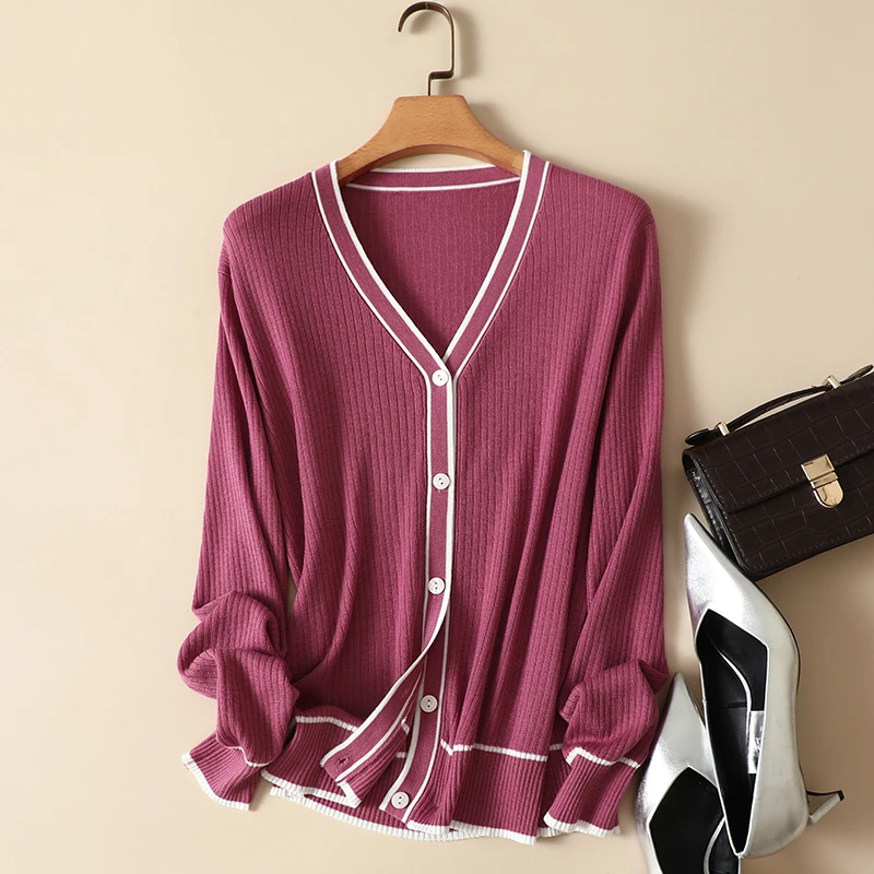 

Striped Knitted Solid Women Sweater Cardigan Autumn Winter 2022 V-Neck Slim Long-Sleeved Casual All Match Female Outwear Coats