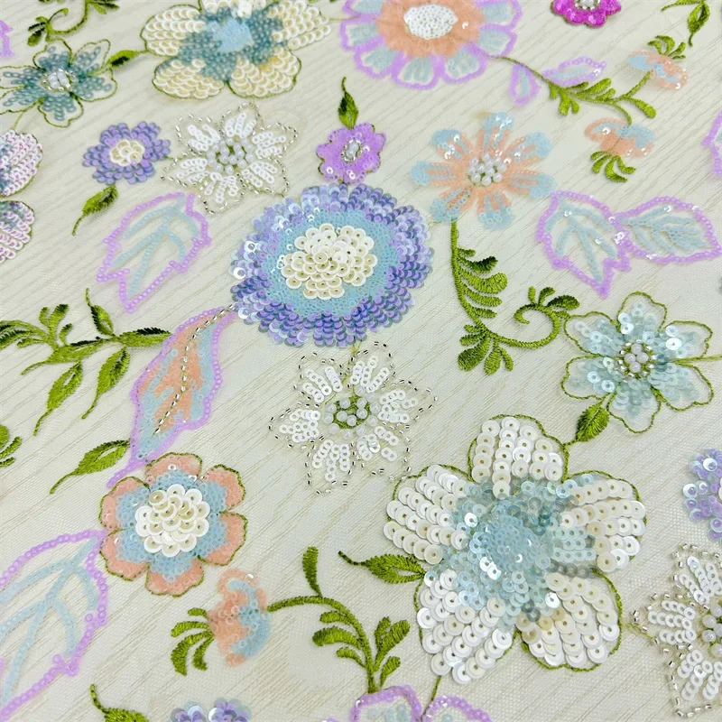 قماش دانتيل شبكي مطرز بالترتر المتلألئ متعدد الألوان لفساتين الزفاف الأوروبية والأمريكية، فساتين زفاف Cheongsams #2