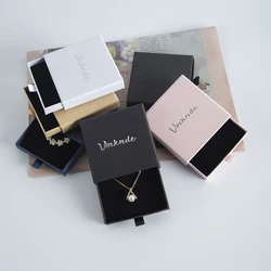 100pcs Thin Kraft Paper Drawer Travel Jewelry Packaging Box Custom Logo Necklace Bracelet Earring Storage Organizer Case Boxes