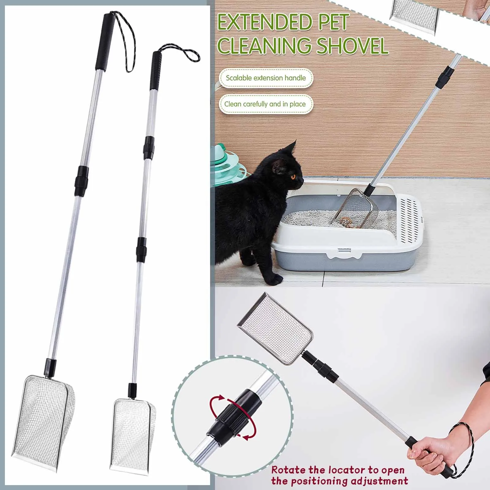 

Stainless Steel Fine Mesh Cat Long Handle Litter Scoop Easy To Clean Non-Stick Durable Shovel Pets Cleaning Supplies