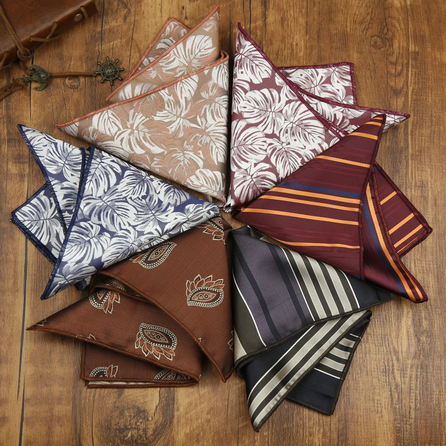 Lenço de Bolso Masculino de Luxo 23cm em Poliéster, Estampa Paisley Marrom Colorida, Acessório para Ternos de Noivo e Casamento - Moda 2026