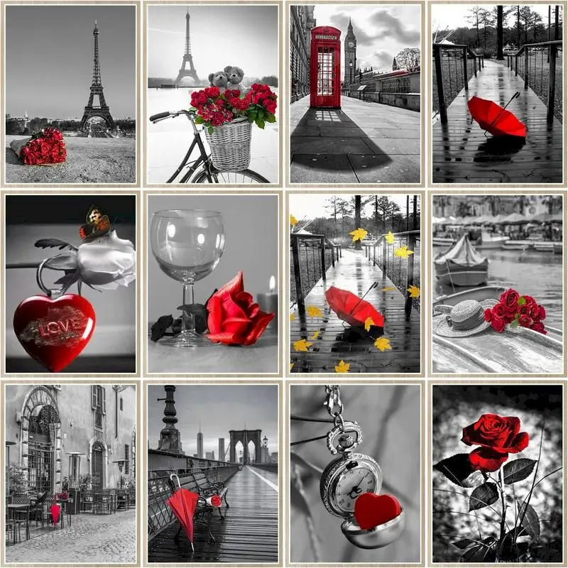 

CHENISTORY Pictures By Numbers Red And Black Landscape Frame Painting By Numbers On Canvas Home Decoration Diy Gift 40x50cm