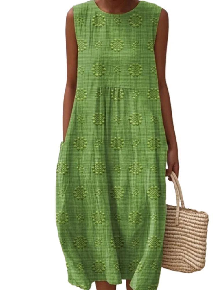 

Summer Casual Solid Dress Lady Fashion Sleeveless O Neck Pullover Loose Dresses For Women Holiday Beach Skirts Womens Clothing