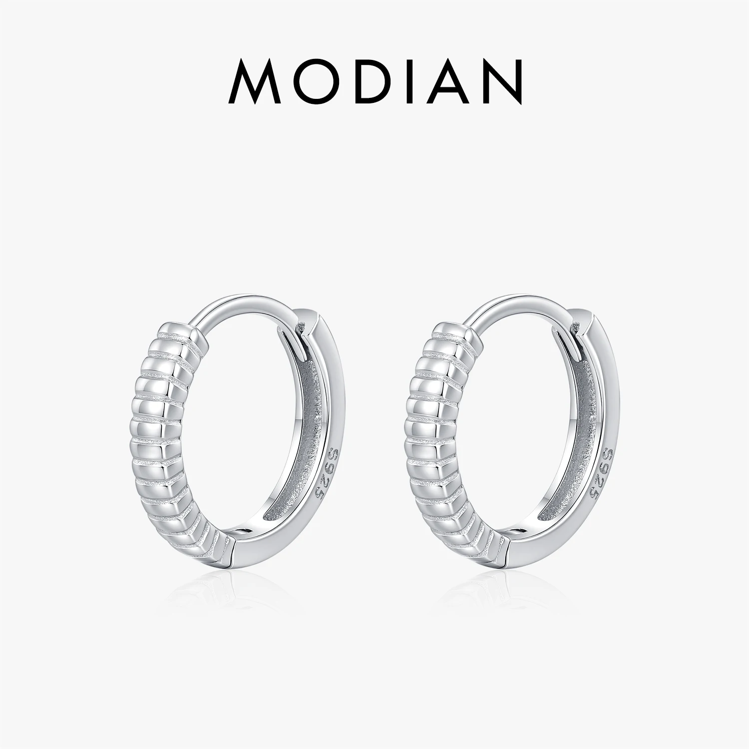 MODIAN S925 Sterling Silver Minimalist Geometric Ribbed Hoop Earrings Fine Jewelry Accessories for Women Daily Wear