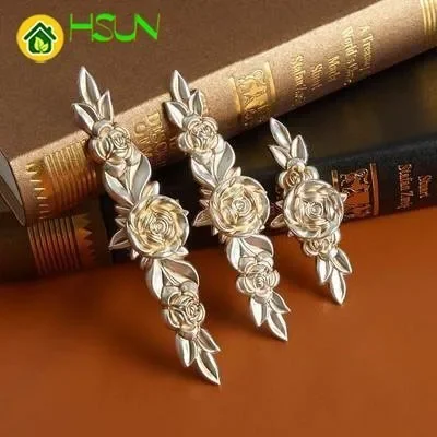Rose Flower Dresser Pulls Handle Antique Silver Cabinet Knobs Drawer Handle Country Cupboard Knob Rustic Kitchen Hardware