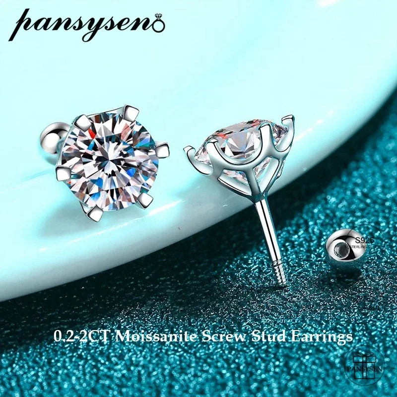 

S925 Sterling Silver 6 Prong 0.2-2CT D Color Moissanite Screw Stud Earrings for Women GRA Certified Lab Diamond Wedding Jewelry