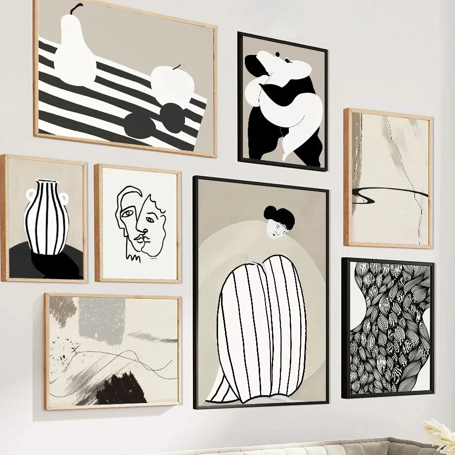 

Современная Абстрактная линия, ваза с изображением лица, минимализм, декор для гостиной, плакаты и принты, настенное искусство, Картина на холсте, искусство