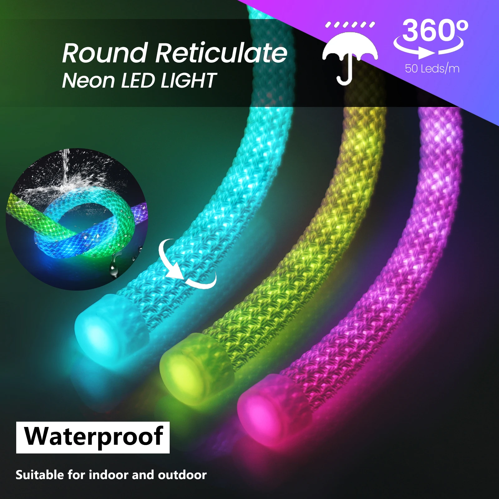 Bande Néon Ronde à Motif RétiBMO, Étanche IP67, 50LED/m, Adressable, WS2812B, Tube Flexible en Silicone, 5V