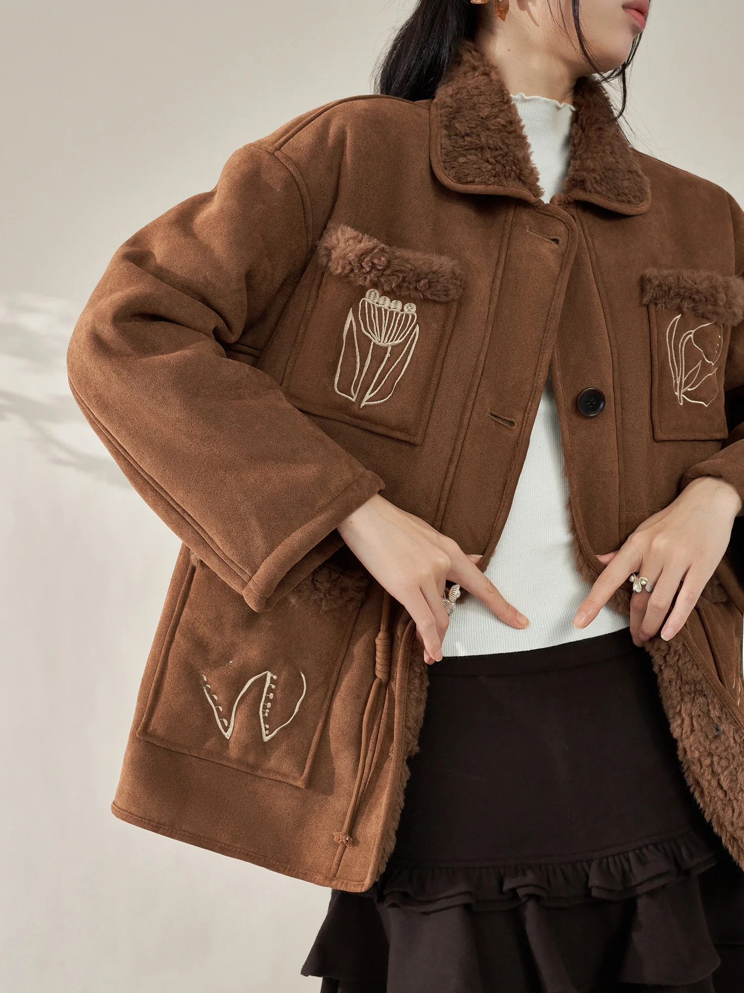 

Женская теплая куртка Flowing Era в этническом стиле с вышивкой и воротником-стойкой, свободного кроя, с длинными рукавами, для повседневной носки