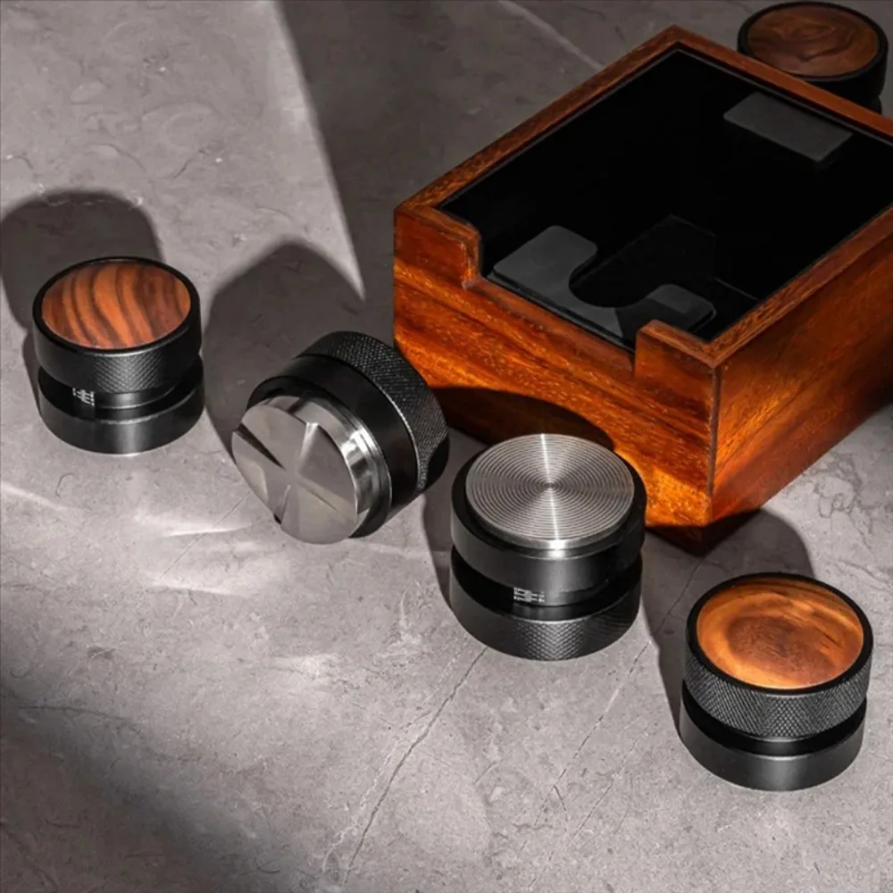 51/53/58.35 MM Self-leveling Coffee Tamper Adjustable Depth Wood Cap Espresso Pressure Tamper Stainless Steel with Scale
