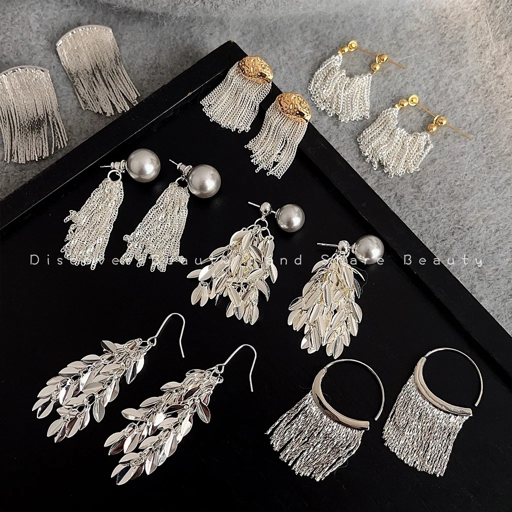 

Luxurious Fringe Pearl Earrings Women's French Style Vintage Long Elegant Slimming Drop Earrings for Stylish Accessories