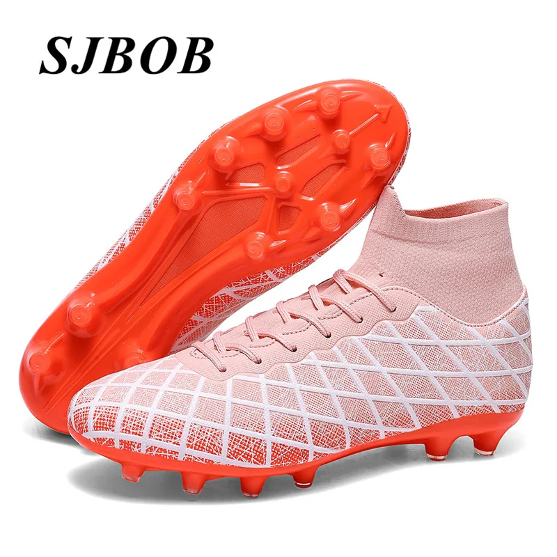 

2025 New Pink Long Spike Soccer Shoes Man Big Size 47 Football Boots Male Outdoor Anti-Slip Futsal Shoes Men Sapatos De Futebol