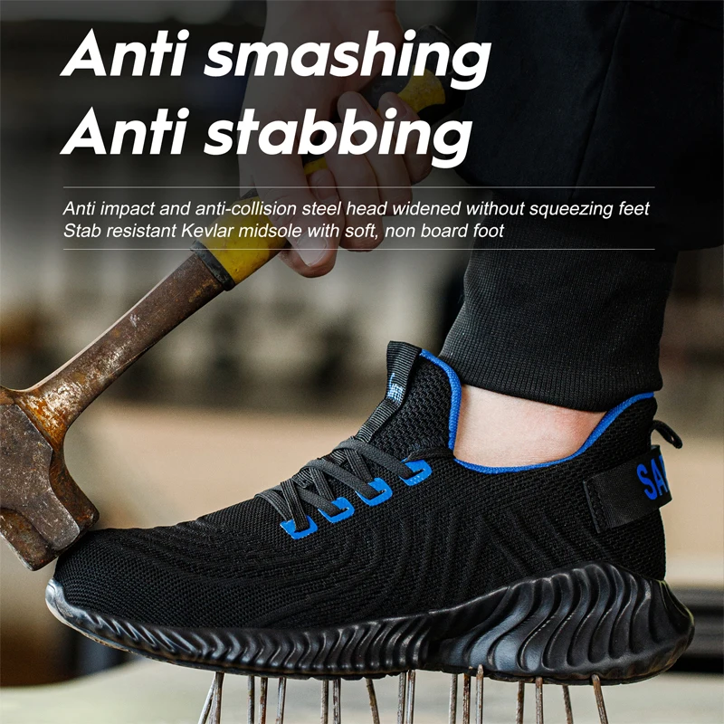 Lightweight Safety Shoes Men Steel Toe Anti-smash Work Sneakers Protective Shoes Breathable Mesh Indestructible Shoes Size 47