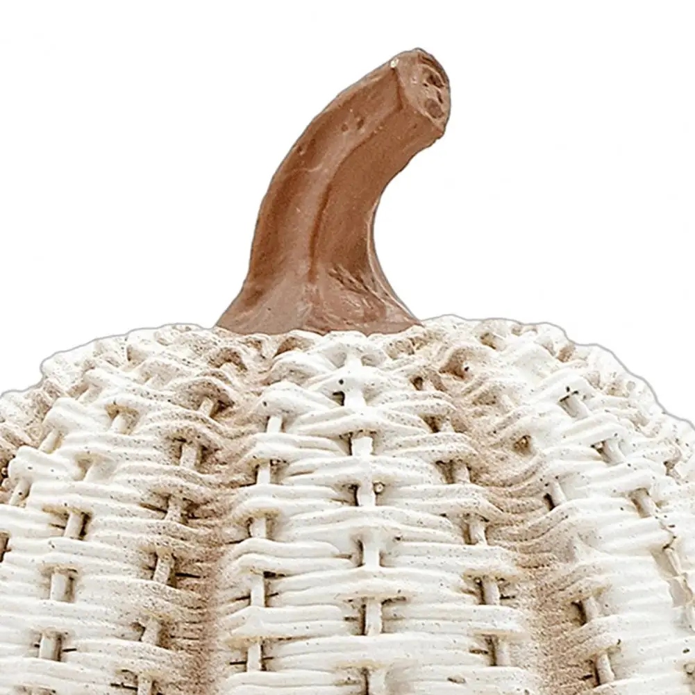 Resin Pumpkin Decor Thanksgiving Accents Faux Rattan Woven Pumpkin Ornament Resin Decorative Harvest Figurine Rustic for Home