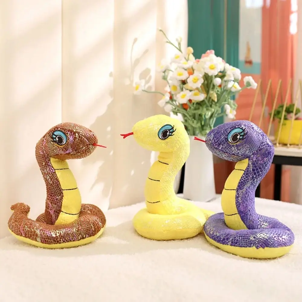 Sequin Fabric Year Of The Snake Plush Toys Chinese Animal Snake Year Mascot Doll Plush 20cm Sequined Snake doll Birthday Gifts