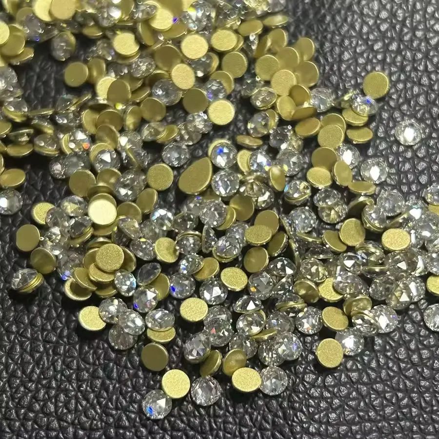 

Zircon Flat Back CZ Round Rose Cut Cubic Zirconia Stone Yellow Bottom With Foil