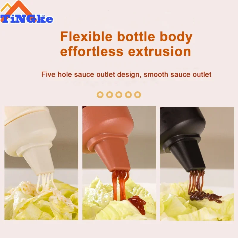 1/3pcs 5 Hole Condiment Bottles With Nozzles Ketchup Mayonnaise Squeeze Bottle Honey With Scale Dispenser Kitchen Accessories