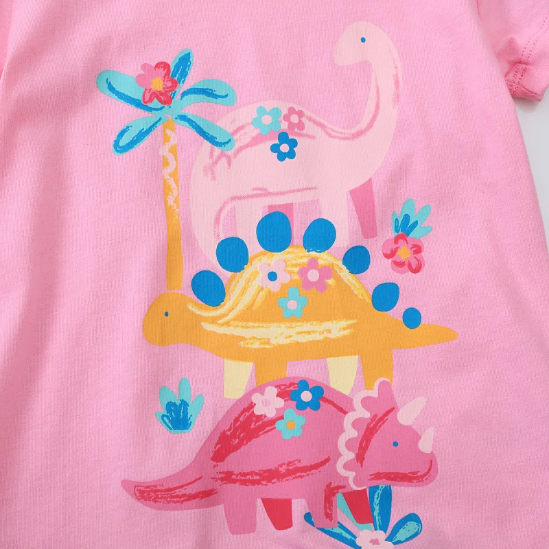 Jumping Meters 2-7T Fashion Dinosaurs Girls T Shirts Summer Children\'s Clothes Short Sleeve Kids Tees Tops Baby Costume Shirt