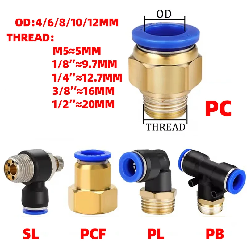 

5PCS 4mm 6mm 8mm Pneumatic Air Fitting PL/PB/PC/PCF/SL Thread 1/8" 1/4 3/8 1/2 Straight Hose Fittings Pipe Quick Connectors