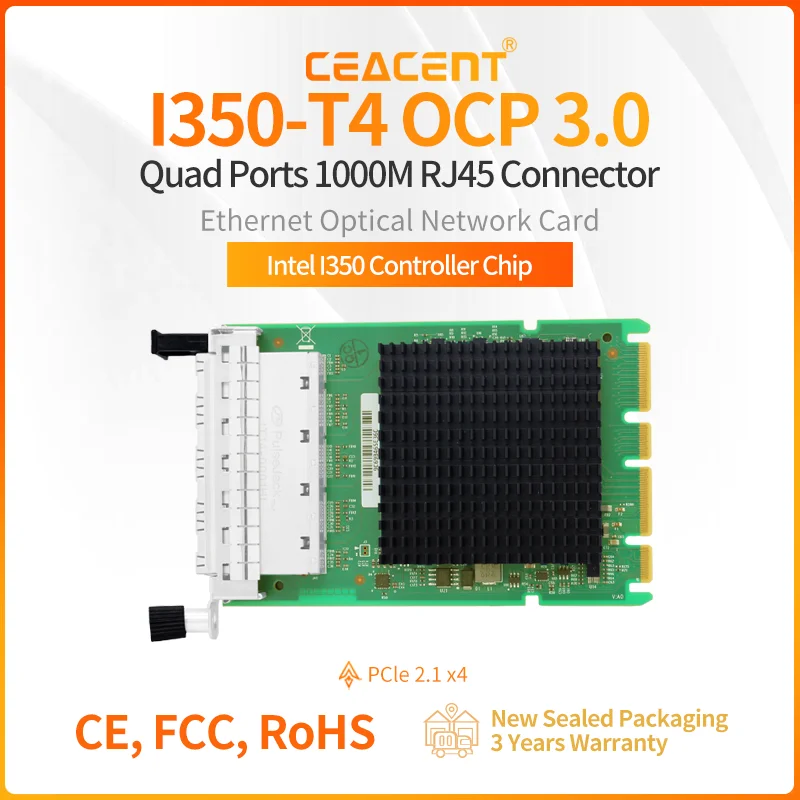 

I350-T4OCP3 10/100/1000Mb 4-Port RJ45 Copper OCP3.0 SFF Open Computer Project Server Network Adapter, Intel I350AM4 Chipset