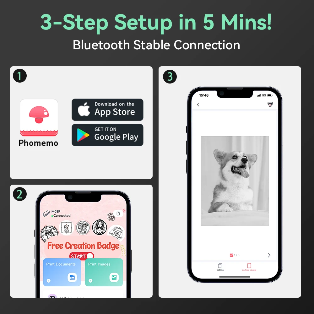 طابعة Phomemo M08F الحرارية اللاسلكية A4 بلوتوث، صانع الملصقات المحمول لشحن المكاتب المنزلية، متوافق مع جهاز iOS Android PC #5