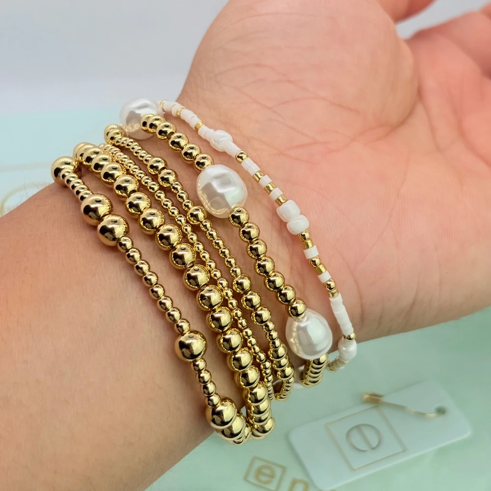 

VKVVA Fashion Jewelry Stack Set of 6pcs Gold-plated Beaded and Oval Pearl Bracelets for Women Birthday Gifts, Unique Gift