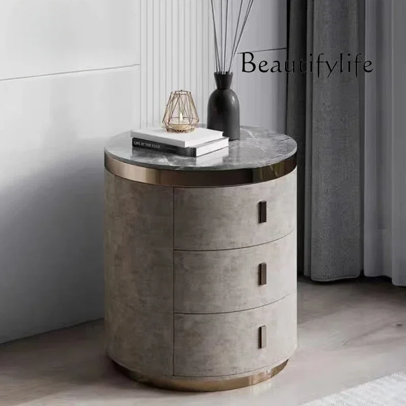 1 Modern Light Luxury Solid Wood Stone Plate Bedside Table Bedroom and Household Designer Model Italian Minimalist Bedside Cabin