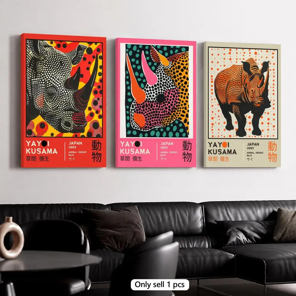 Y-Yayoi Kusama Rhino Pop Art Framed Wall Painting Canvas Poster Wooden Stretcher Frame Inner Frame Kit for Wall Art Painting