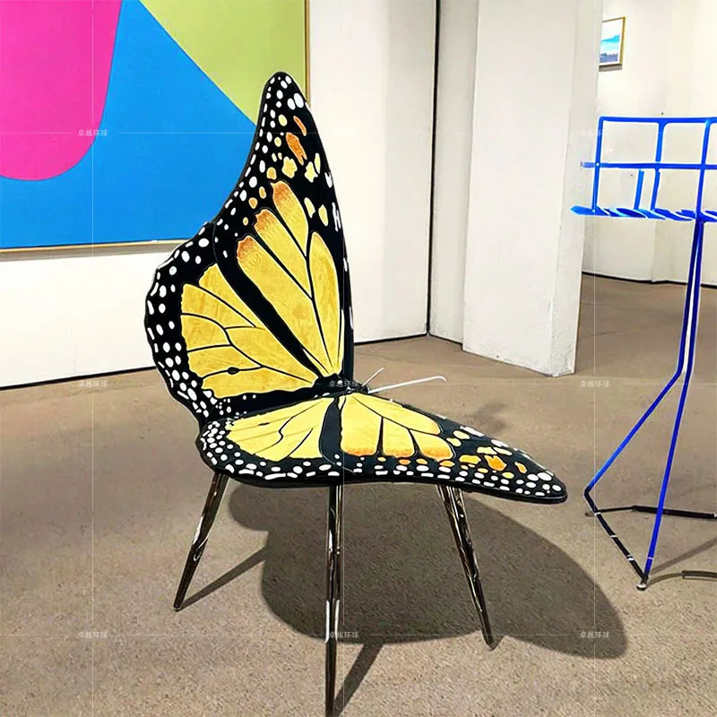 

Designer light luxury leisure chair Italian flannel butterfly chair creative artistic sense household stainless steel