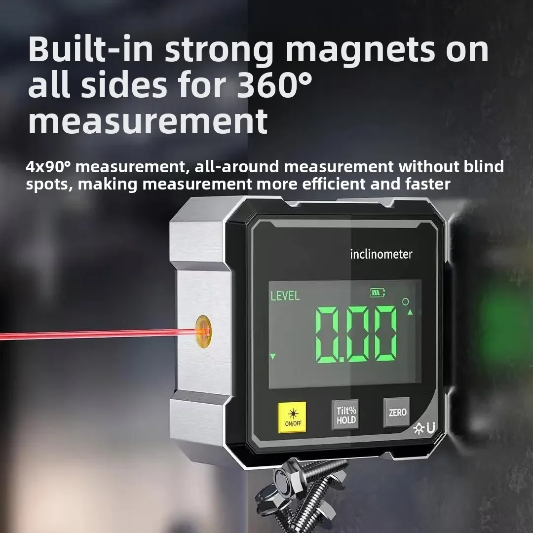 NEW 4-Side Magnetic Digital Angle Gauge with Laser Electronic Protractor Horizontometer Inclinometer Angle Ruler Slope Measuring