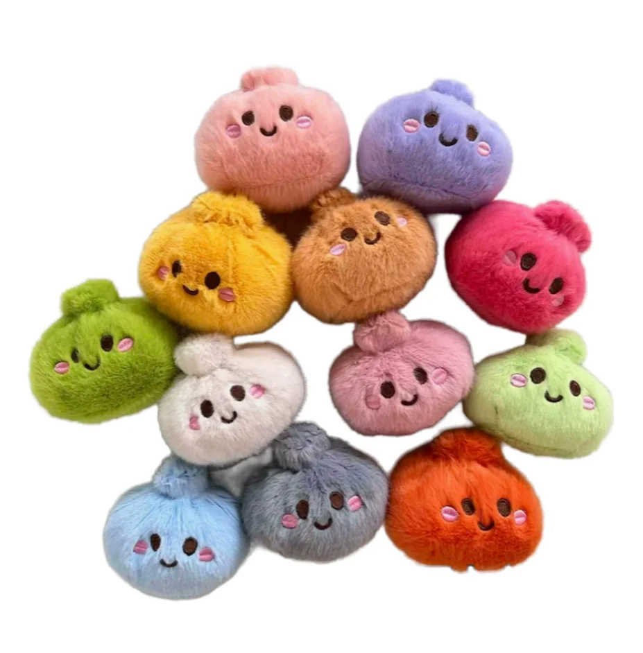 30pcs/lot 8cm Cute Colorful Stress‑Relief Steamed Bun Plush Keychains Cartoon Food Soup Dumpling Plush Doll Toys