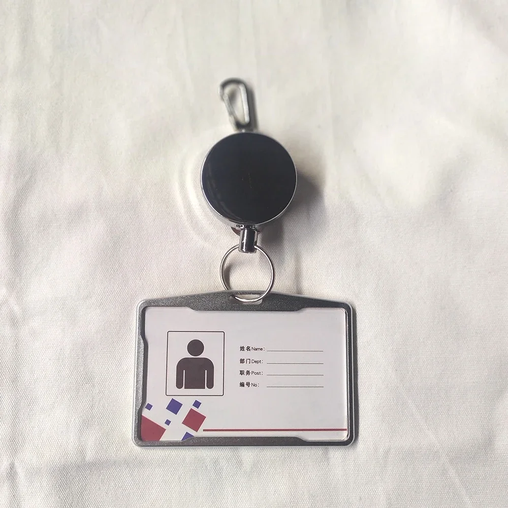 Metal ID Badge Holder Chest Staff Work Card Cover Case with Retractable Multifunctional Badge Reel Clips Keychain Pass Card Clip