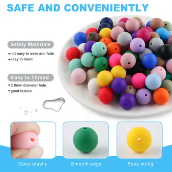 60顆9/12/15毫米圓形矽膠珠,散珠,用於珠寶製作、DIY串珠筆、手鍊、項鍊等配件 8 最佳銷售 脈輪珠 - №7