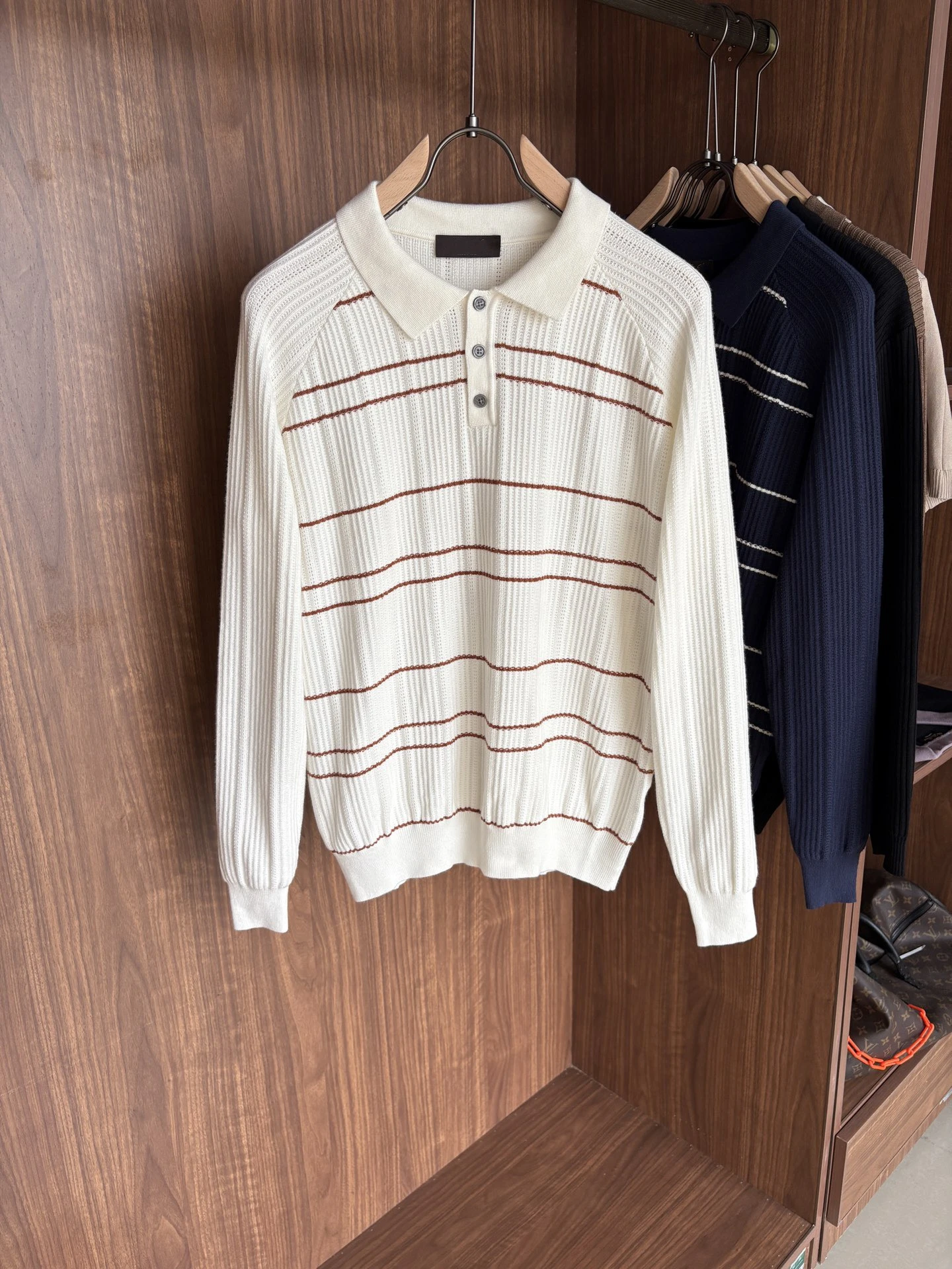 

LP jacquard striped knitted sweater old money wind lapel sweater polo shirt