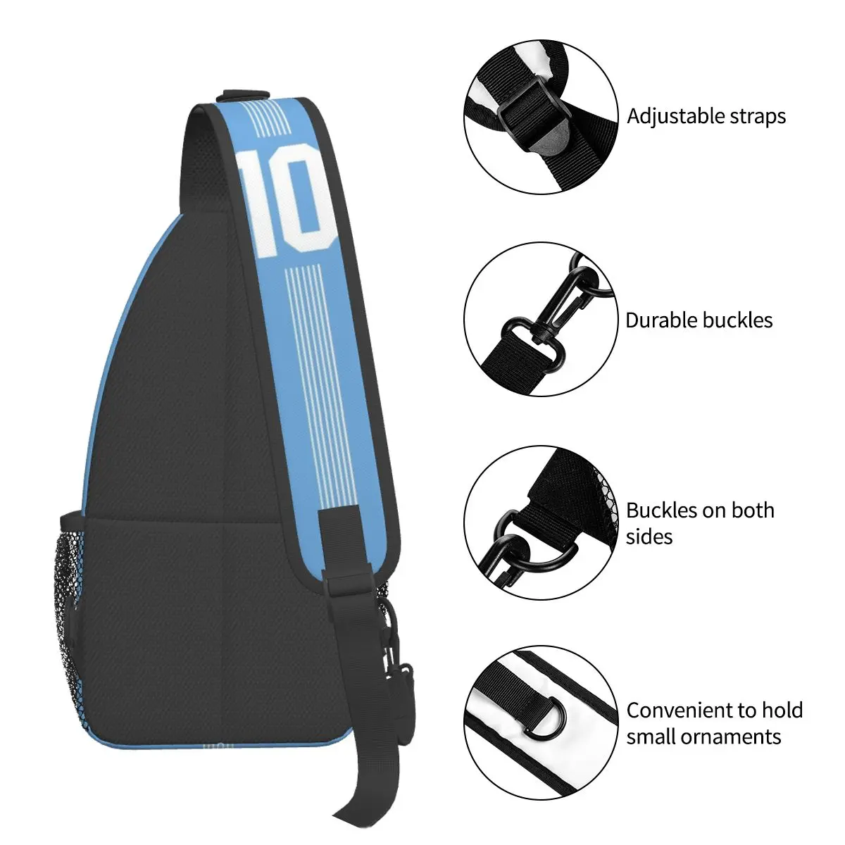 Argentina Number 10 Football Soccer Small Sling Bags Chest Crossbody Shoulder Backpack Travel Daypacks Messi Fashion School Bags