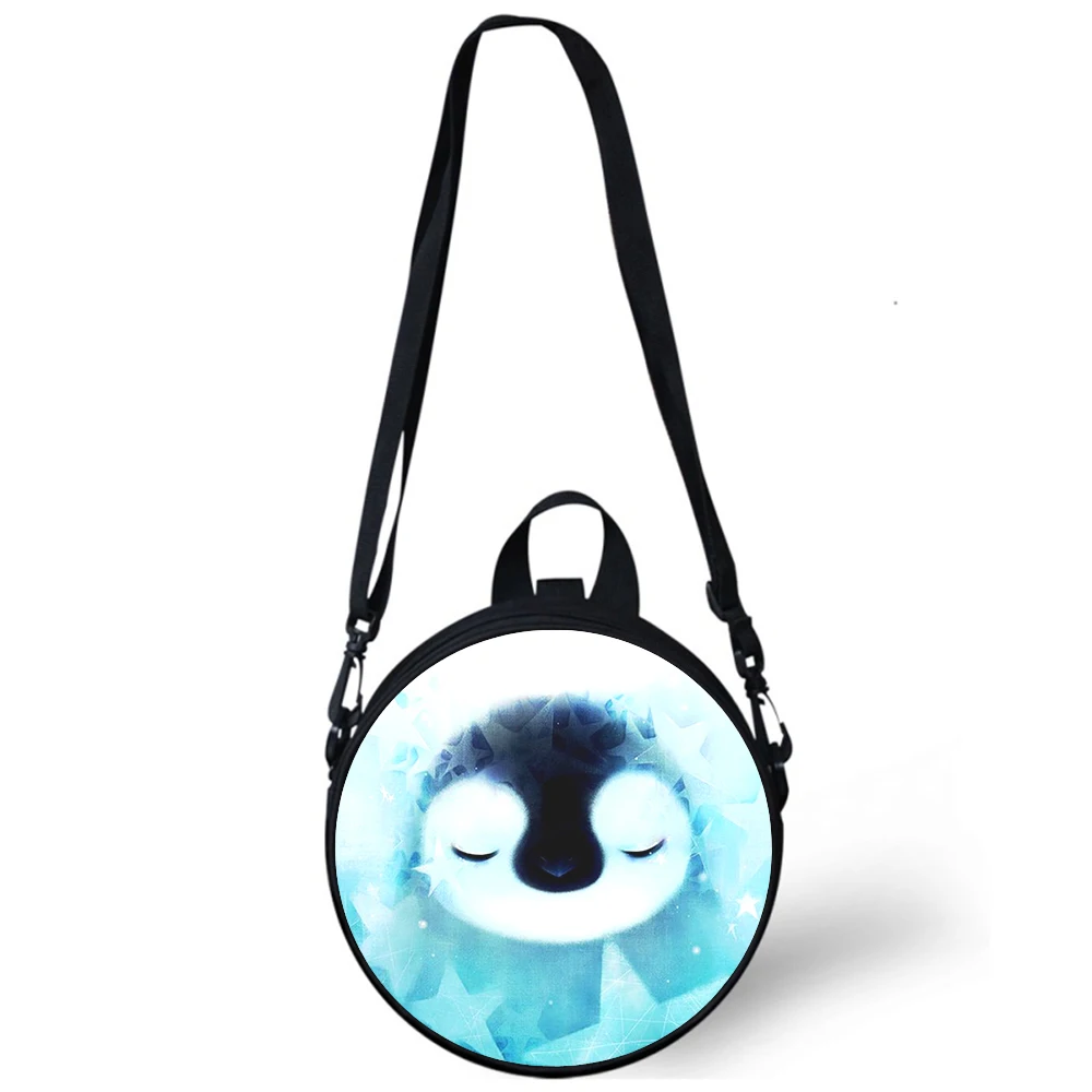 Bolso bonito de pingüino de dibujos animados para niños, bolso de guardería con estampado 3D, bolsos de hombro tipo bandolera para la escuela, Mini mochilas redondas, bolso Rugtas