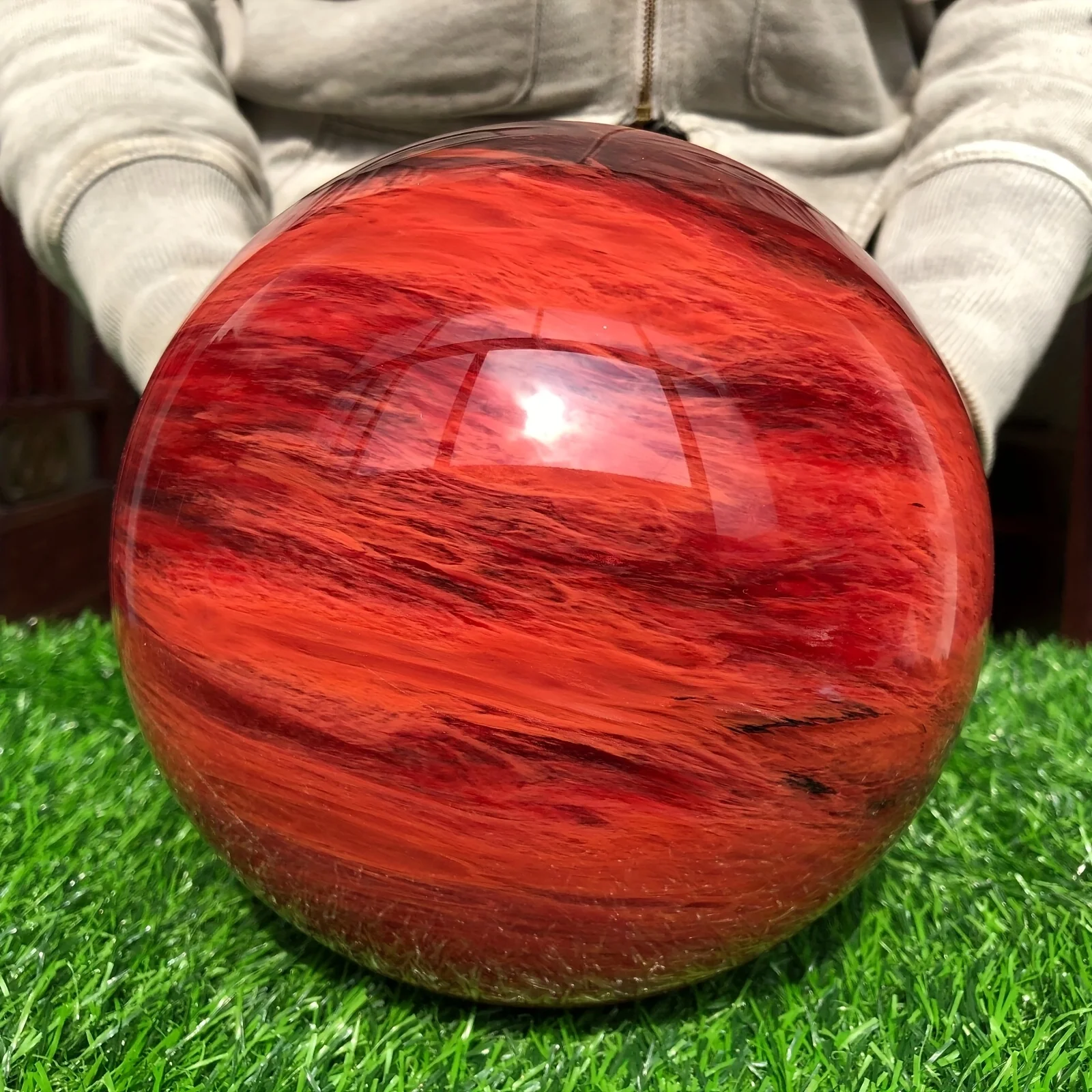 1pc Red Quartz Crystal Sphere – Translucent Marbled Design with Natural Red & Orange Tones, Smooth Polished Finish, Ideal for Ho view 3