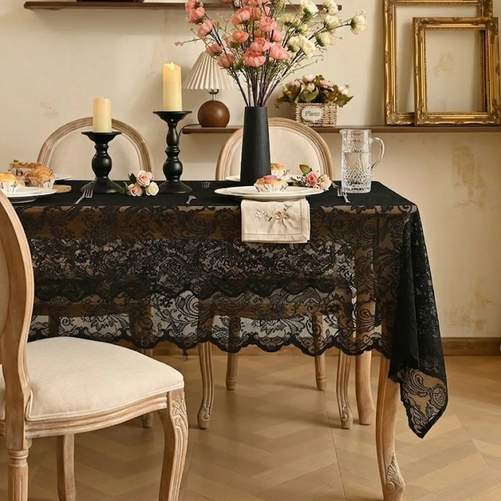 Rustic Style Florals Embroidery Lace Table Cover Decorative Rectangular French Tablecloth Universal Table Linens Afternoon Tea