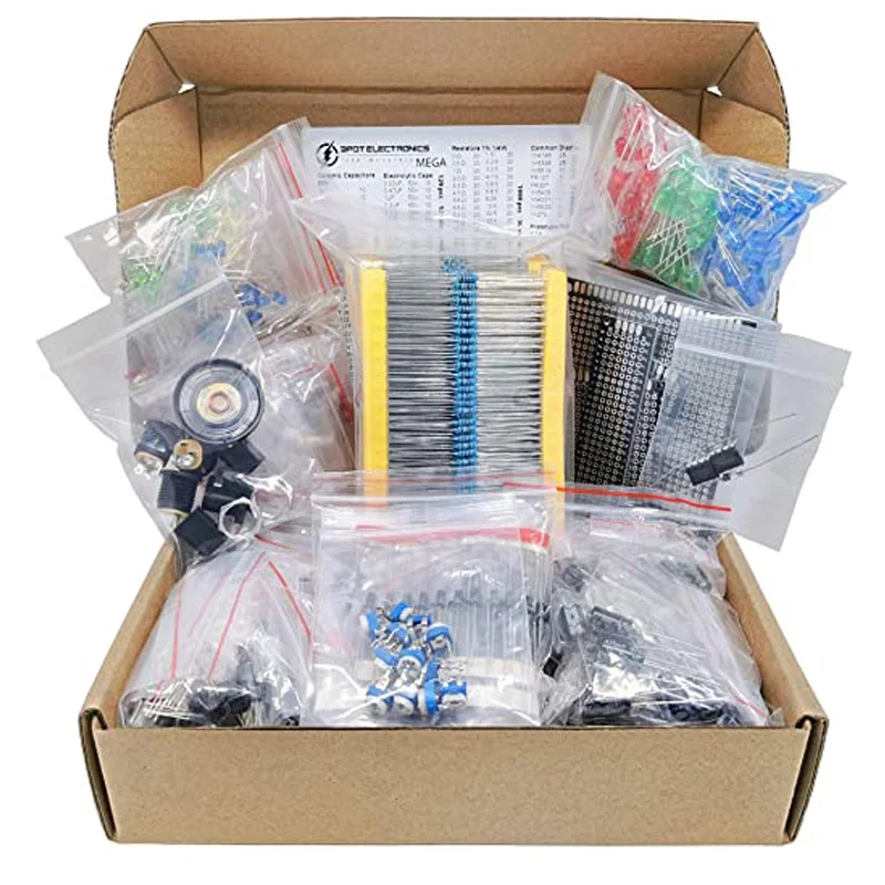 Mega Electronic Component Kit Assortment, Capacitors, Resistors, LED, Transistors, Diodes, 1n270 Germanium, DC Jacks, opamp, PCB