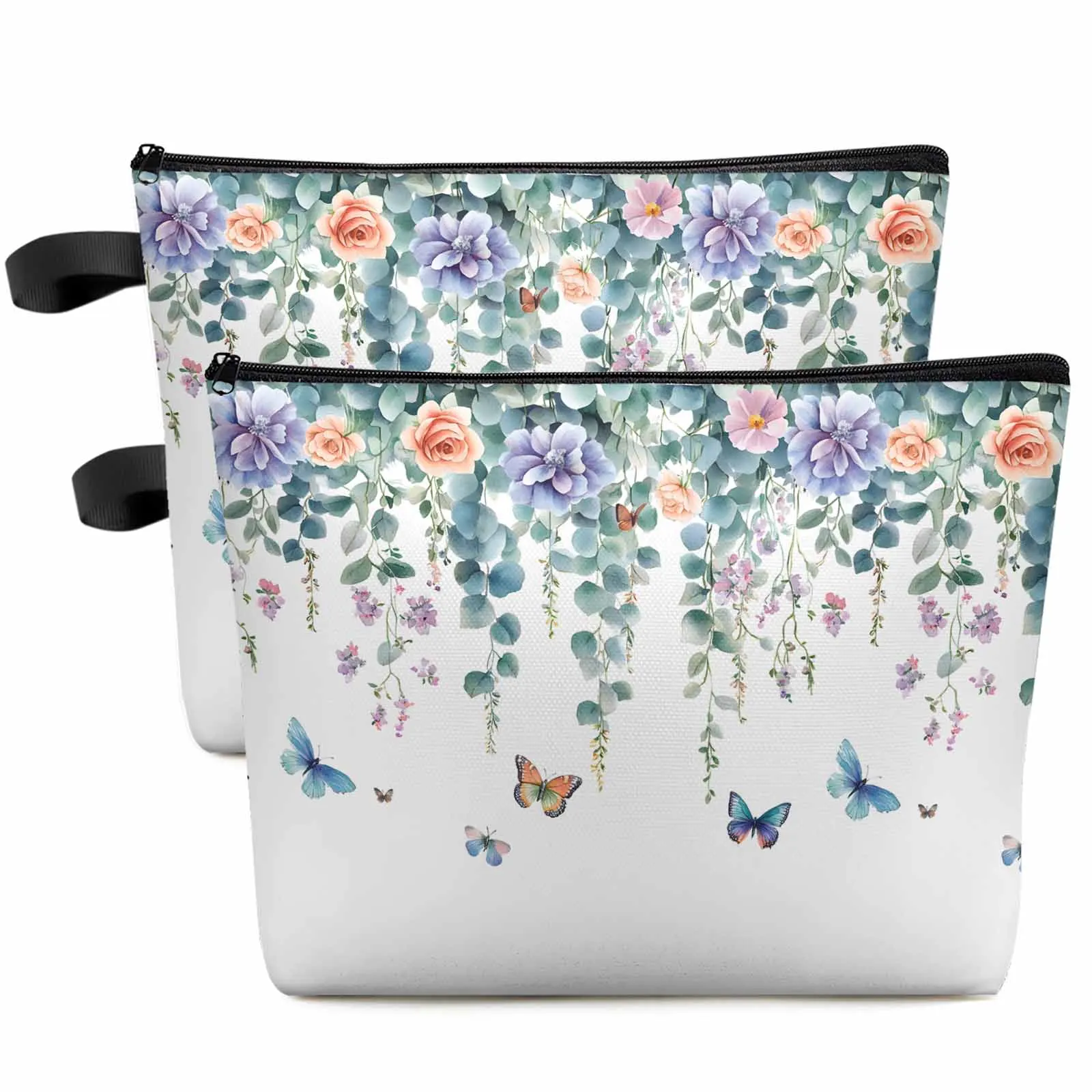 

Eucalyptus Leaf Colorful Butterfly Large Capacity Travel Cosmetic Bag Portable Makeup Storage Pouch Women Waterproof Pencil Case