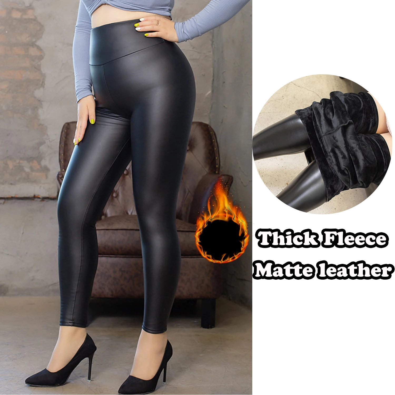 Pantaloni leggings da donna in ecopelle PU elastici modellanti per fianchi push up neri collant a vita alta elasticizzati con curvy sexy con cerniera