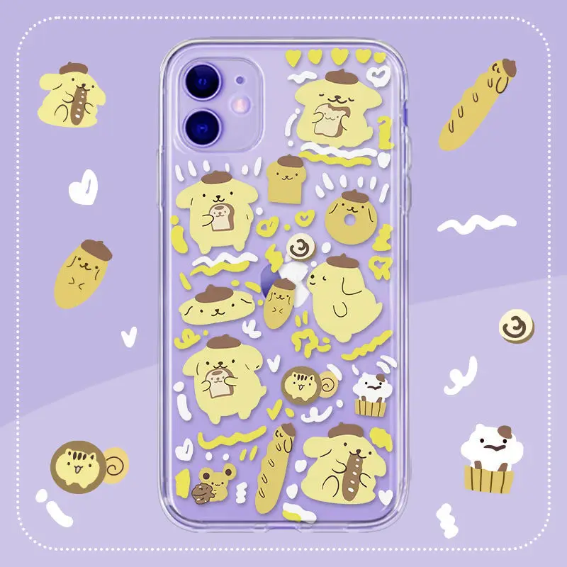 Sanrio Pom Pom Purin Soft Phone Case For Iphone 15 14 13 12 11 Pro Max 7 8 Plus X XR XS Max Mini Girl Transparent Phone Cover