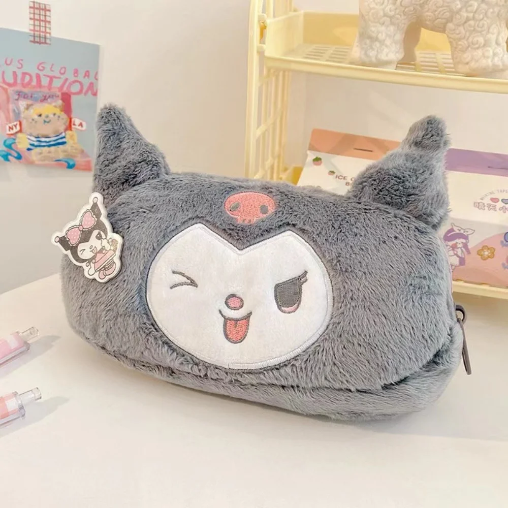 Kawaii Cinnamoroll Kuromi Plush Pencil Case Cartoon Large Capacity Pen Case Student Stationery Cosmetic Bag Gifts Toys - view 4