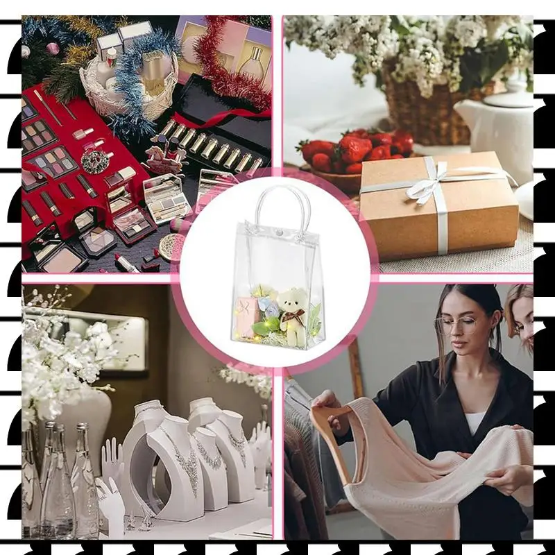 

A44U 30Pcs Transparent Gift Bags With Handles Waterproof PVC Shopping Bags For Jewelry Candy Perfume Christmas Gift Wedding