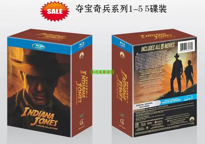 

Blu-ray Disc Collection for Indiana Jones 1-5 Full HD Movies with English and Chinese Subtitles DVD Box Set Collector's