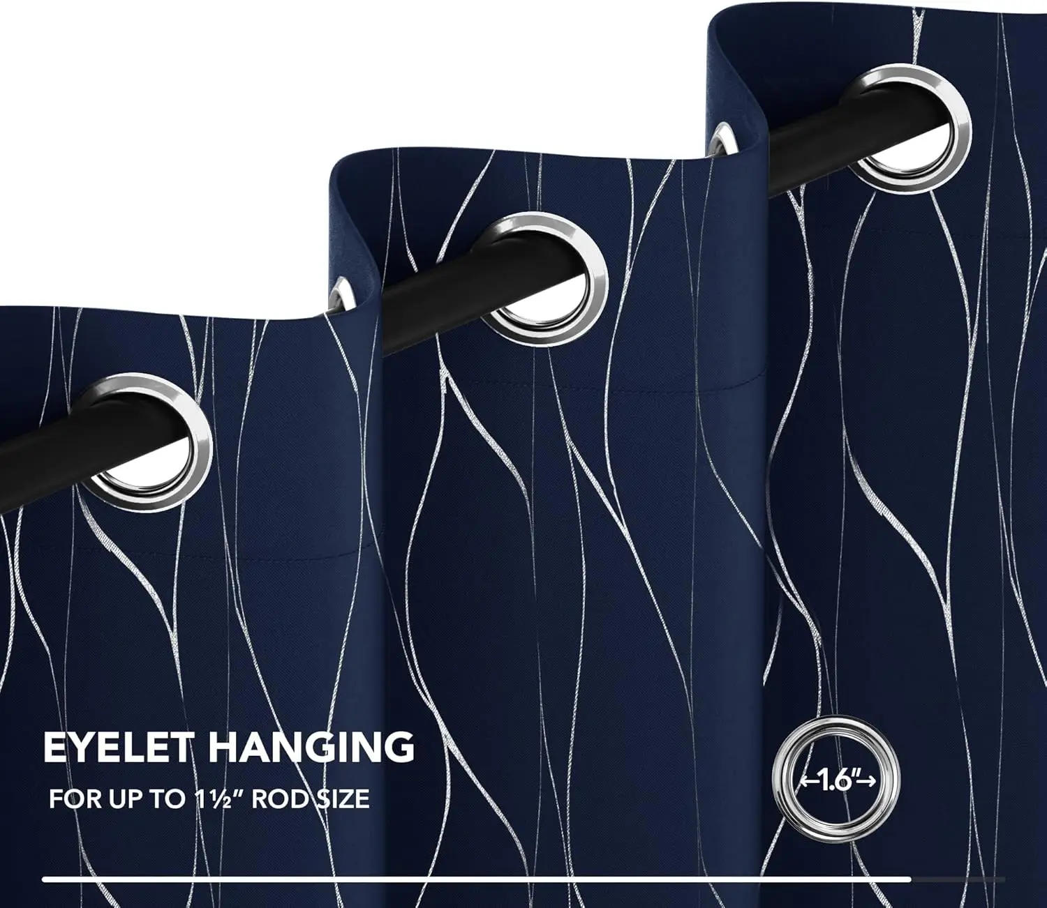 Blackout curtains 2 Panels Eyelet Silver Wave Foil Printed Curtains Thermal Insulated Curtains view 3